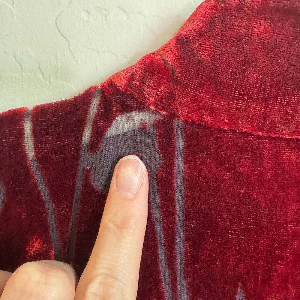 Unbranded Womens Velvet Burnout Jacket L Burgundy Red Good Floral Devore Goth - Picture 6 of 10